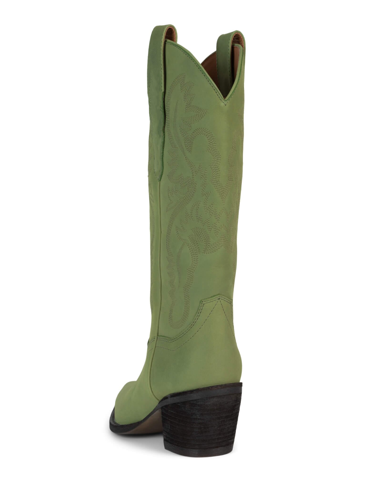 Green Snip-Toe Western Embroidery Wide Mid Calf Tall Cowgirl Boots