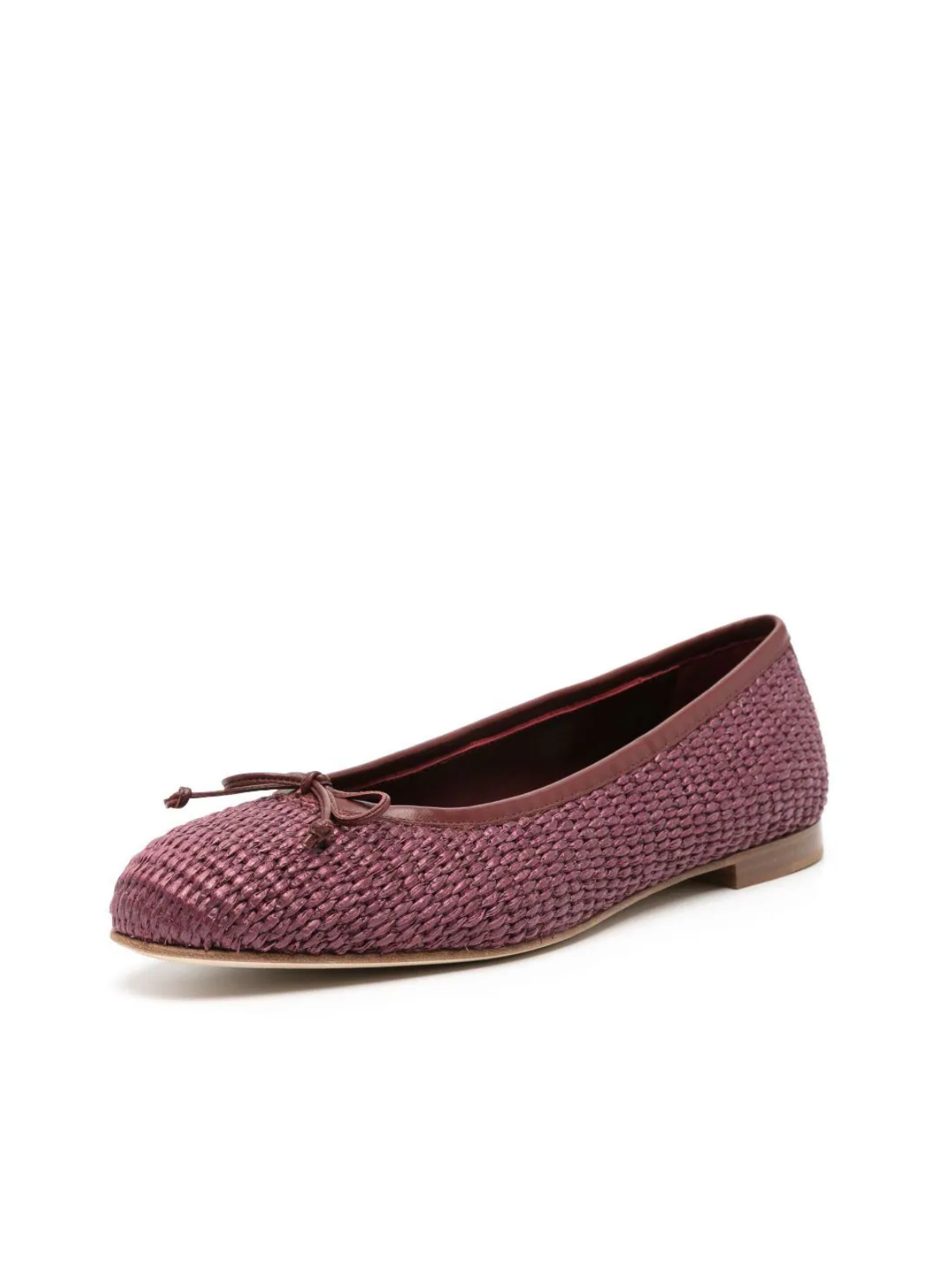 Aubergine Woven Bow Round-Toe Ballerina Flats