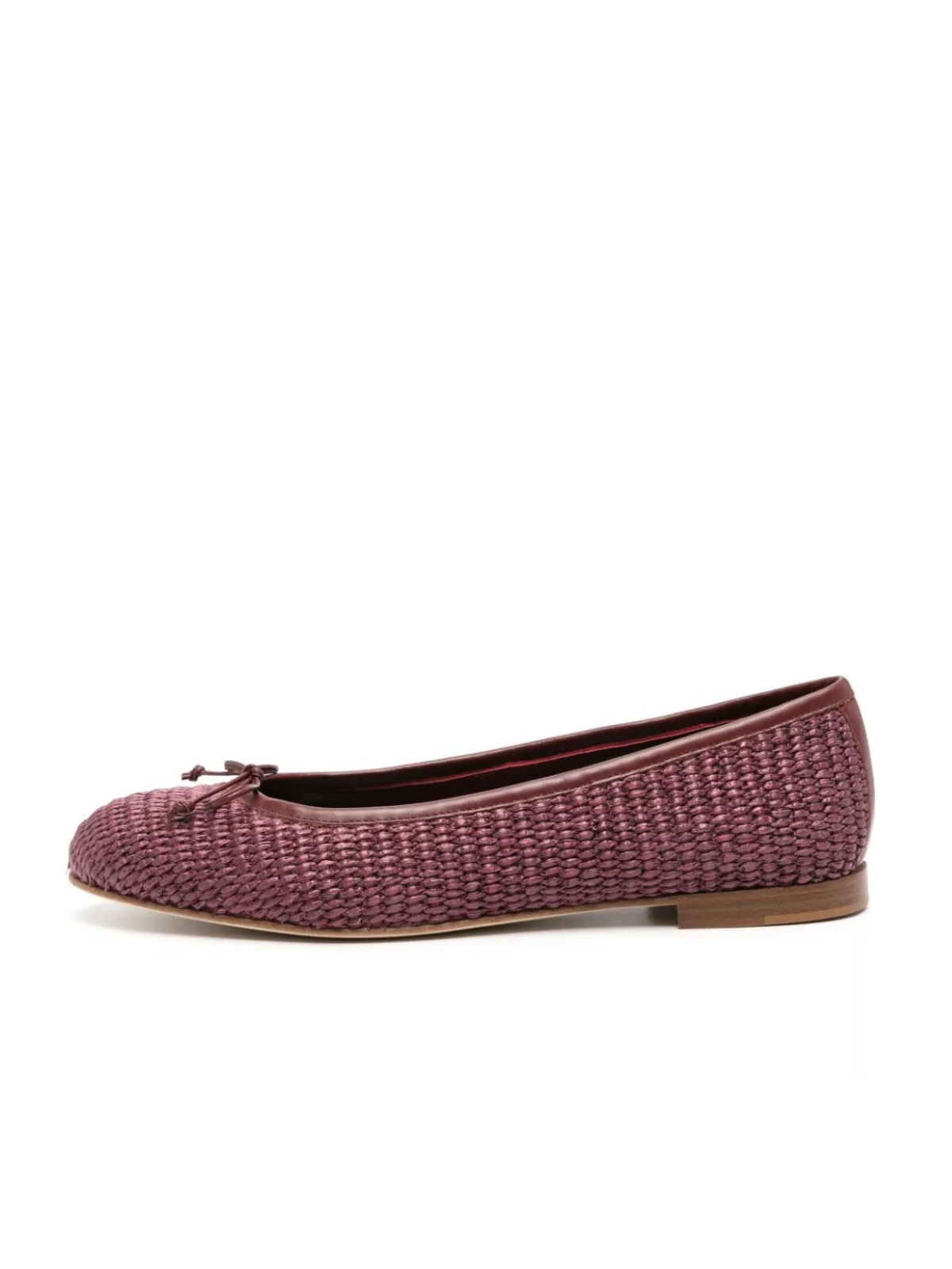 Aubergine Woven Bow Round-Toe Ballerina Flats