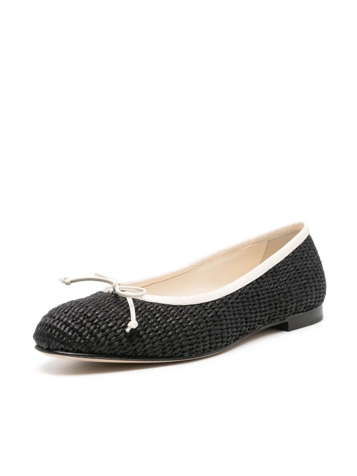 Black Woven Bow Round-Toe Ballerina Flats