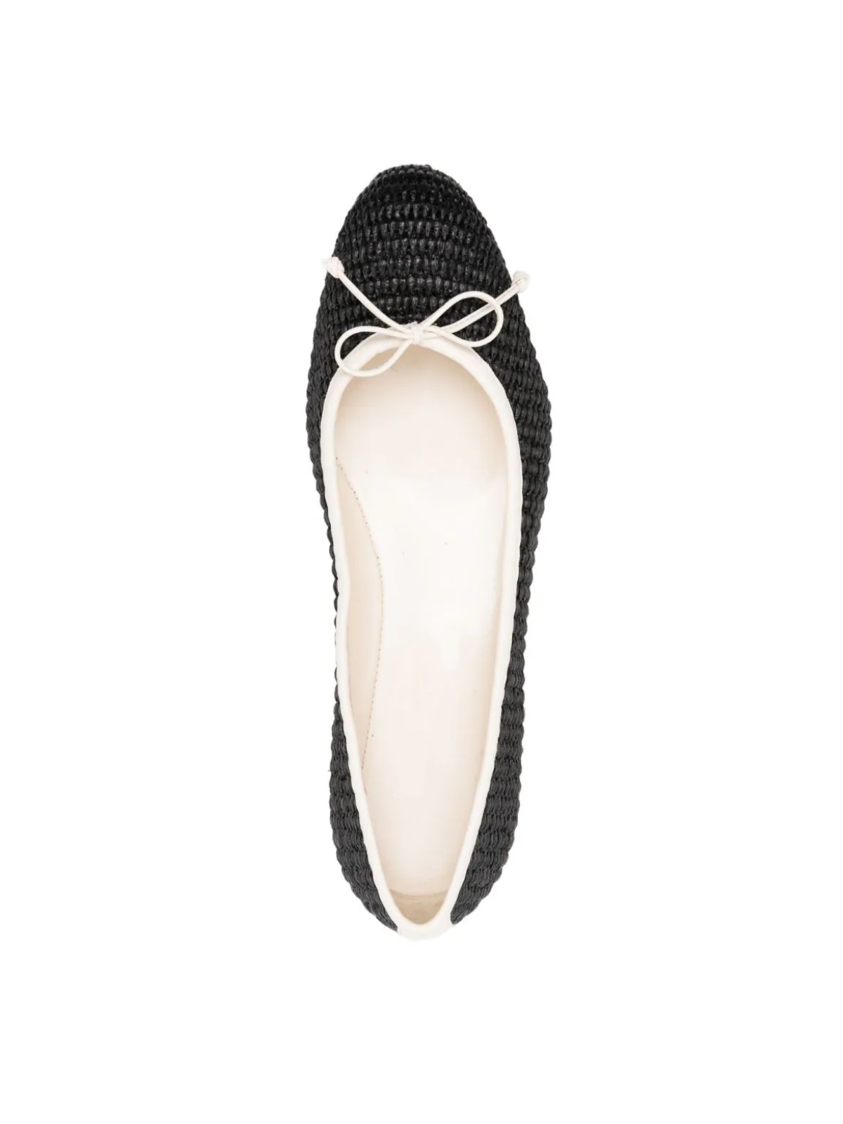 Black Woven Bow Round-Toe Ballerina Flats