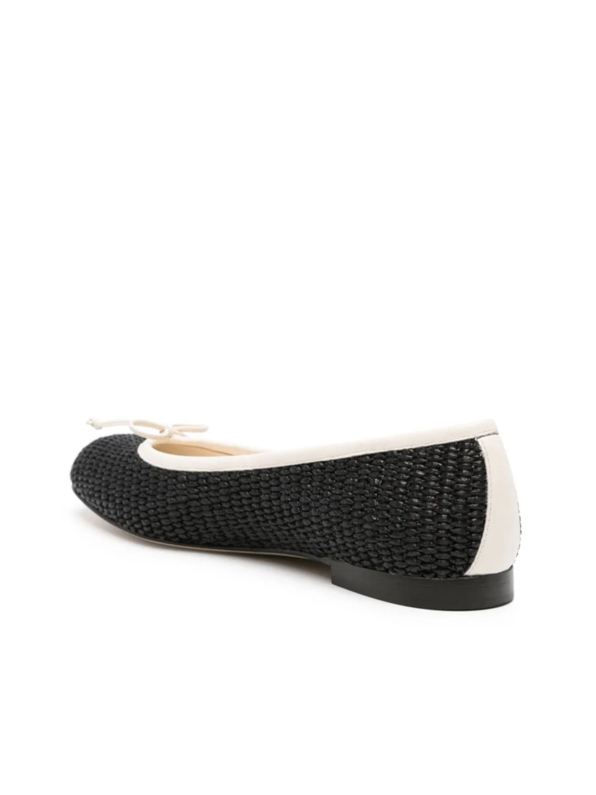 Black Woven Bow Round-Toe Ballerina Flats