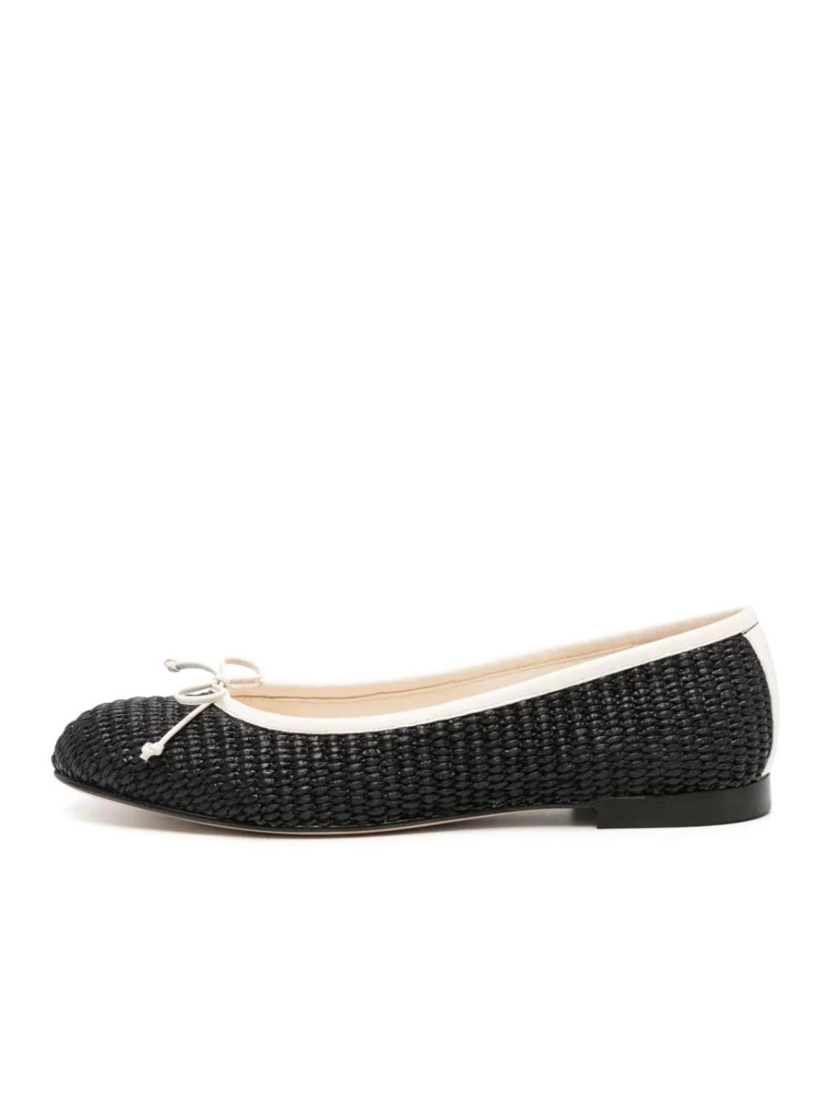 Black Woven Bow Round-Toe Ballerina Flats