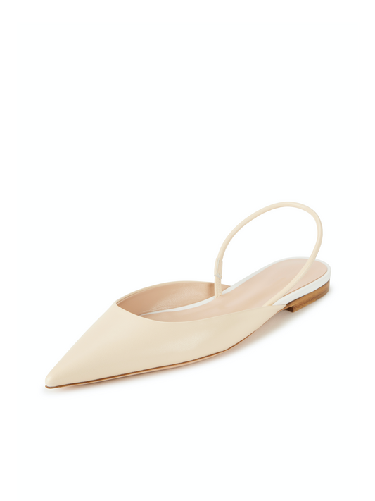 Beige Pointy Comfy Slingback Flats With Contrast Insole