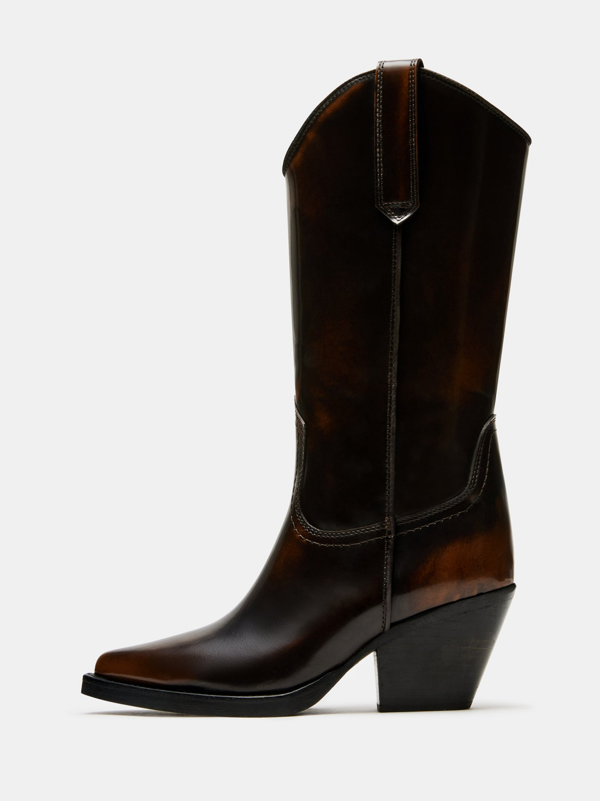 Dark Brown Pointed-Toe Classic Wide Mid Calf Cowgirl Boots