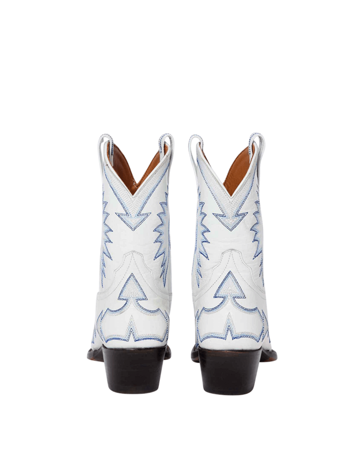 Jagged Embroidery Snip-Toe Wide Mid Calf Cowgirl Boots - White