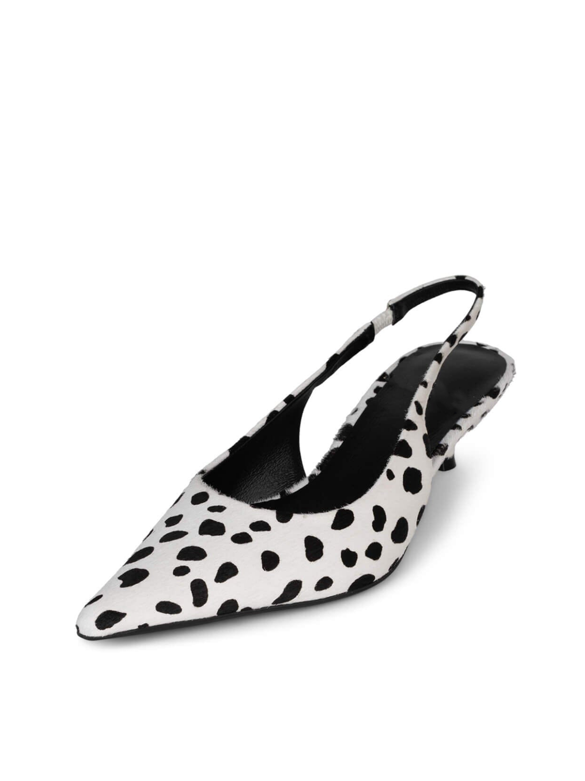 Spotted Faux Pony Hair Slip-On Pointed-Toe Slingback Kitten Heel