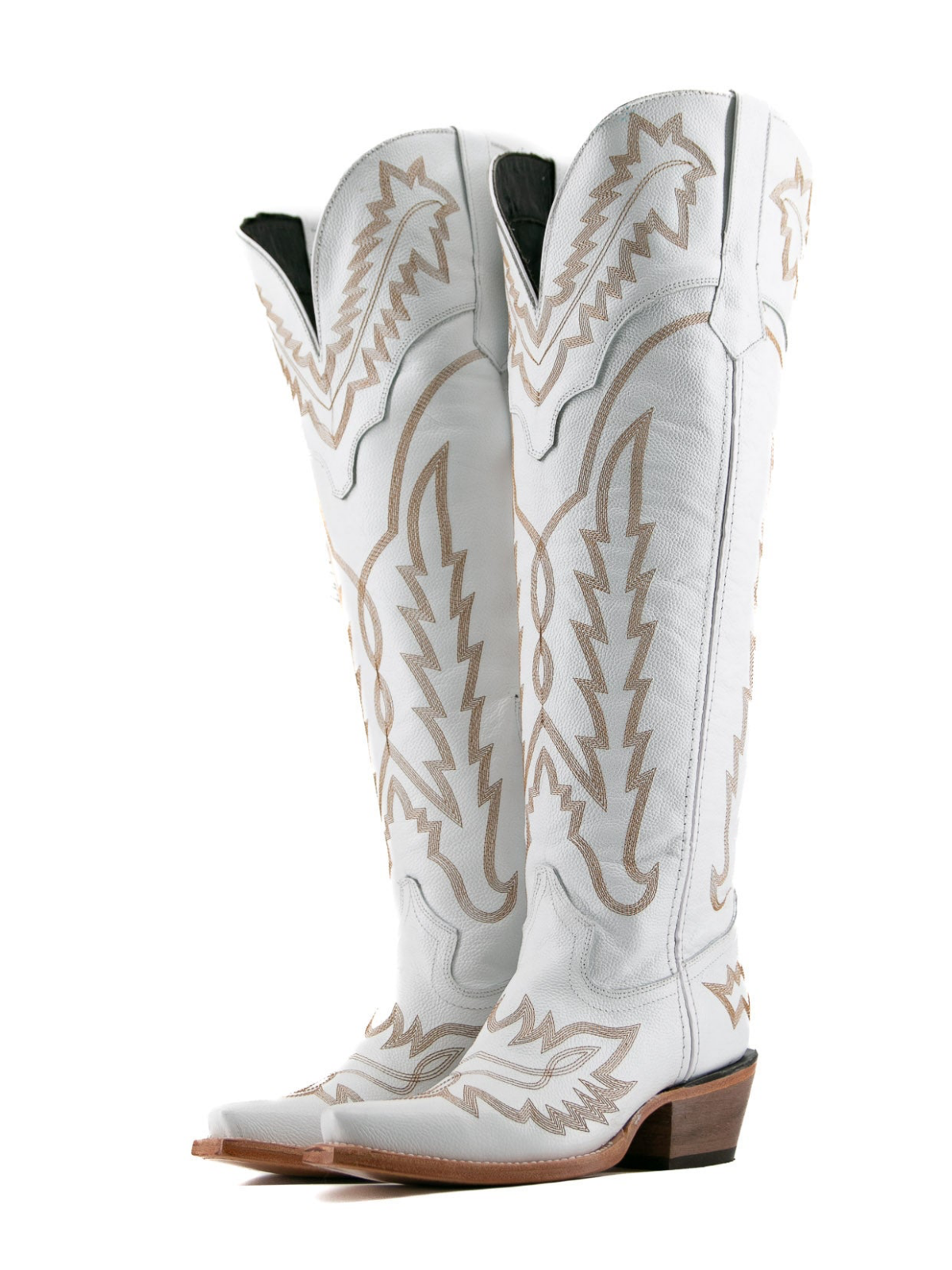 White Snip-Toe Embroidery Half-Zip Western Knee High Tall Cowgirl Boots