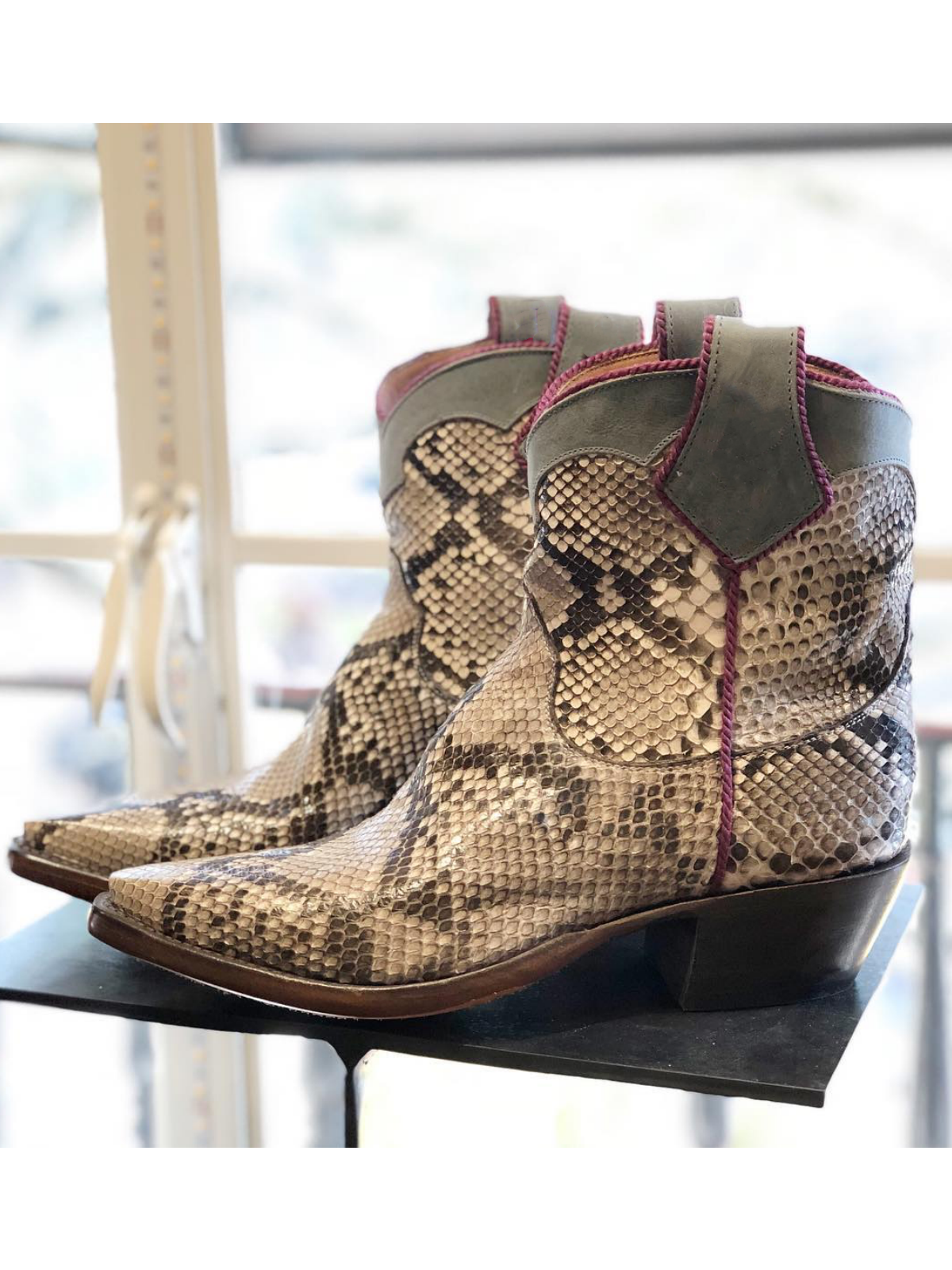 Snakeskin Snip-Toe Wide Calf Cowgirl Ankle Booties