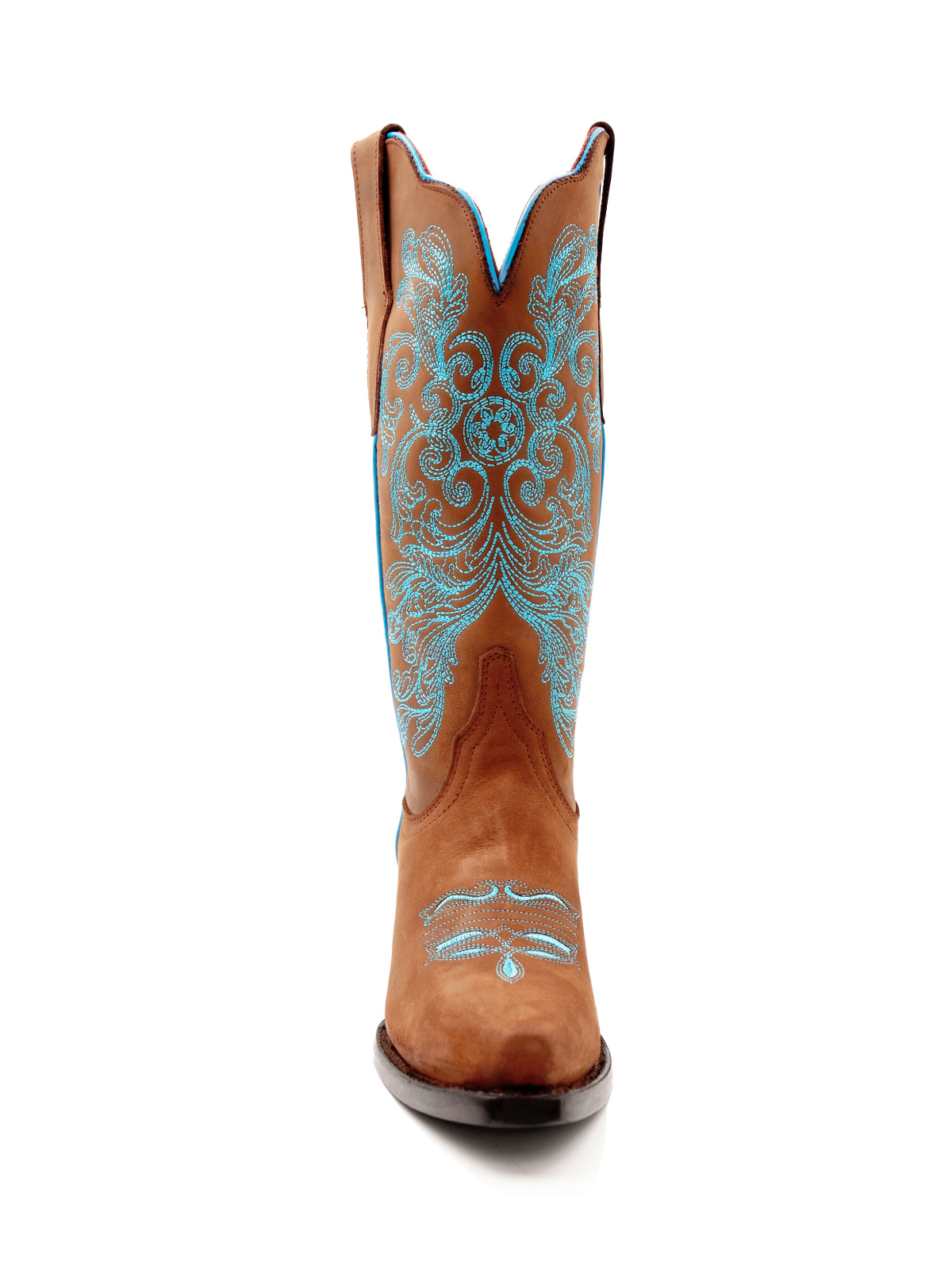 Brown Floral Embroidery Snip-Toe Wide Mid Calf Western Boots Cowgirl Tall Boots