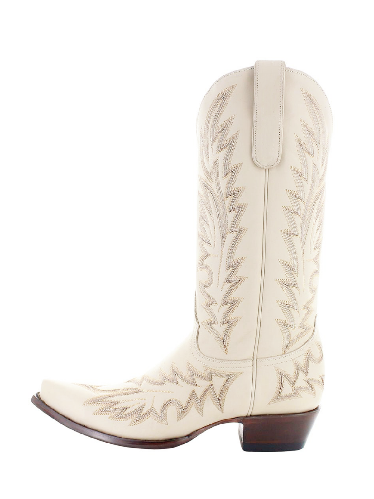 Bone Snip-Toe Embroidery Classic Wide Mid Calf Cowgirl Boots