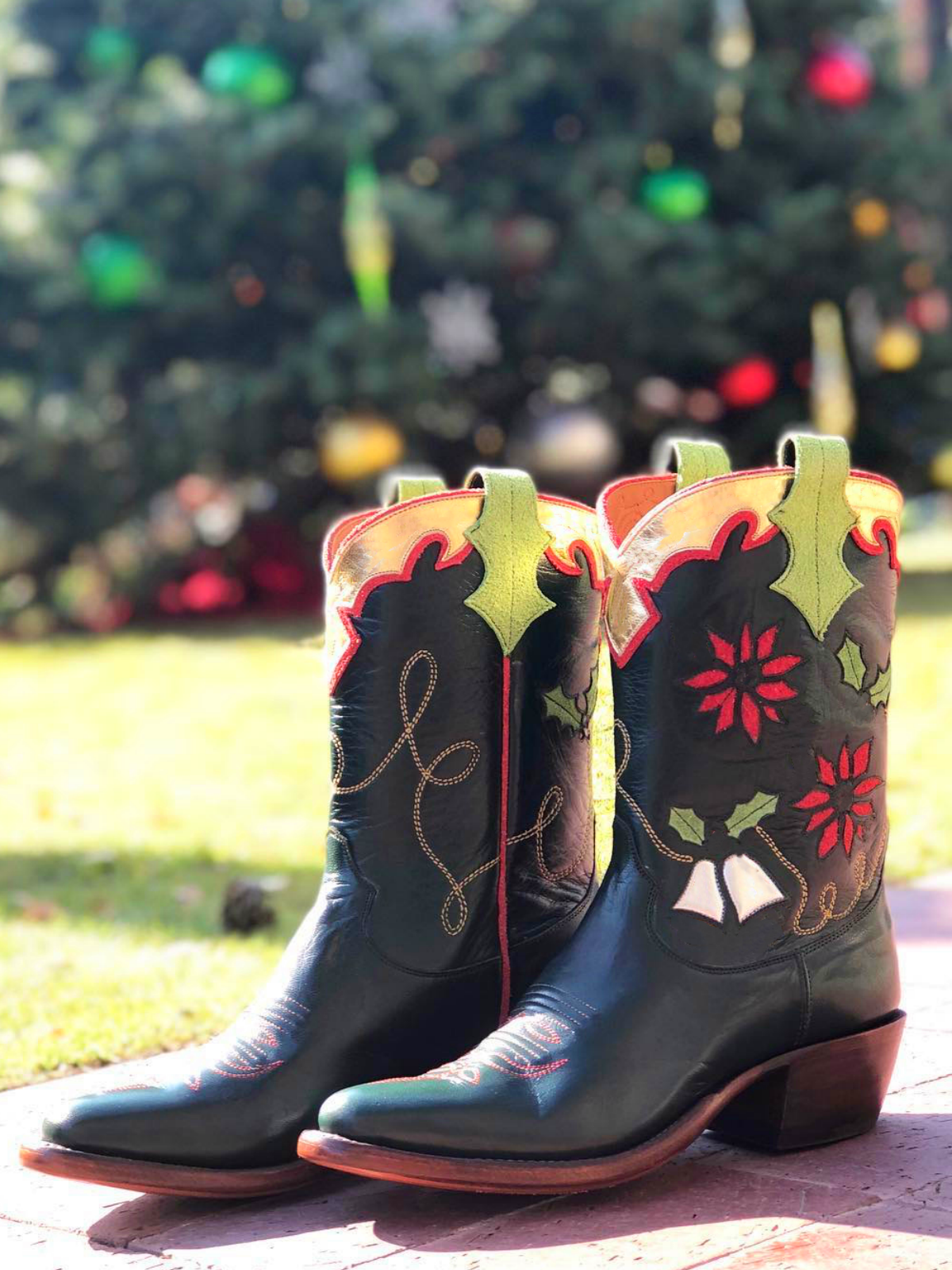 Dark Green Almond-Toe Metallic Faux Suede Collar Inaly Wide Mid Calf Cowgirl Boots