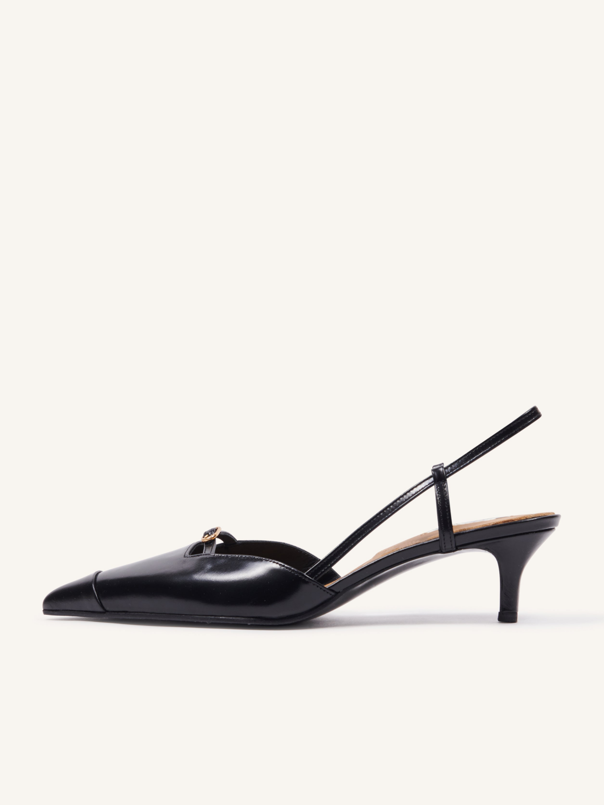 Black Buckled Strap Pointy Kitten Heels Slingback Pumps