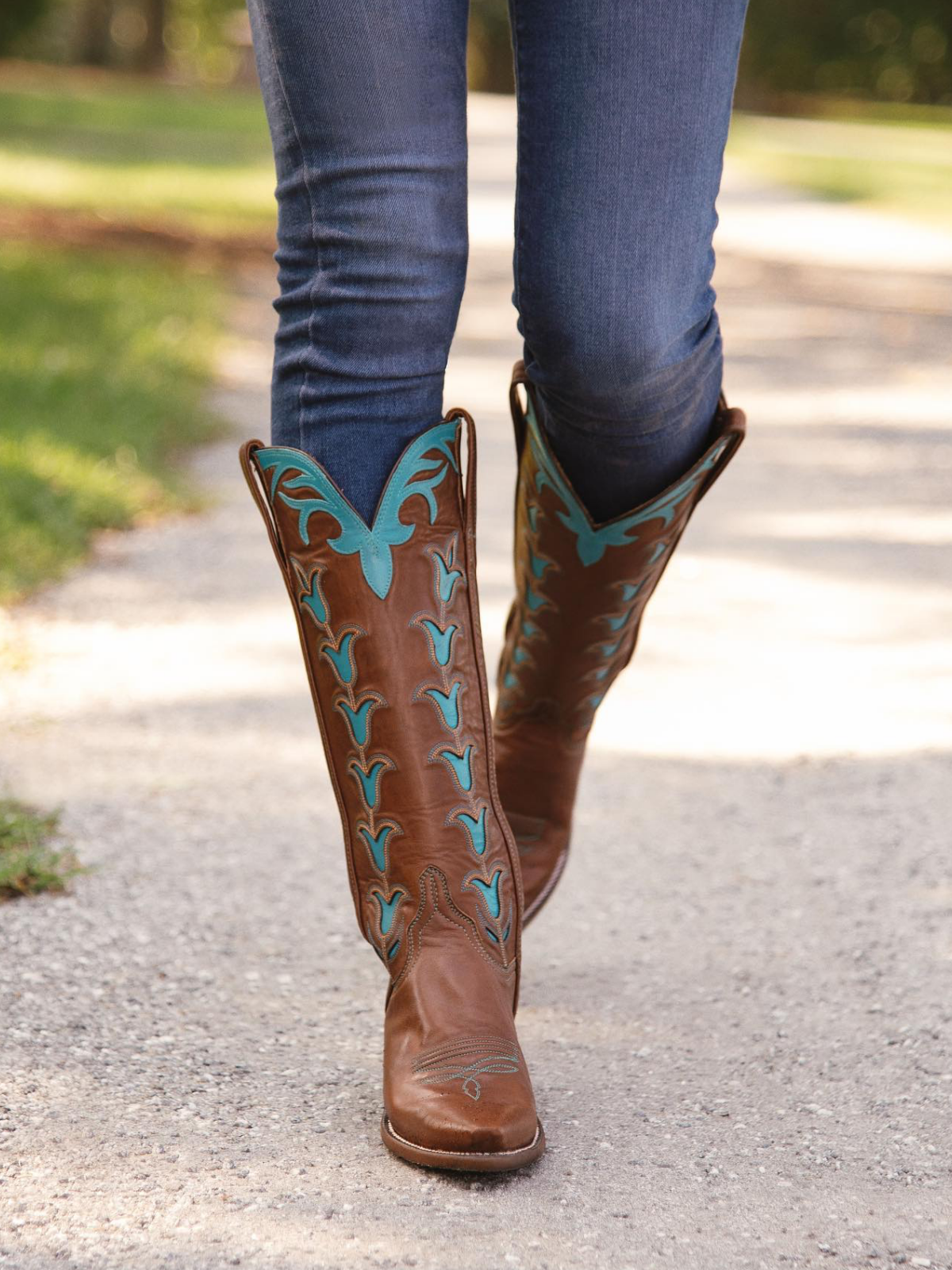 Chocolate Snip-Toe Tulip Inaly Wide Mid Calf Tall Cowgirl Boots