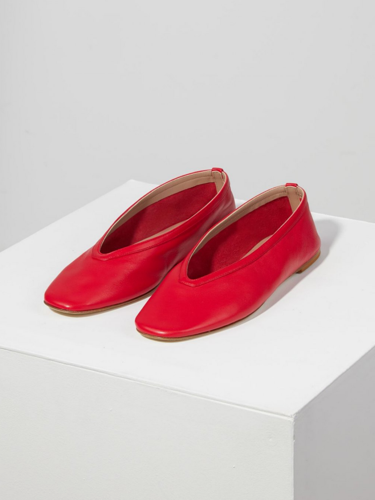 Red Square Toe Vegan Leather Slip-On Ballet Flats