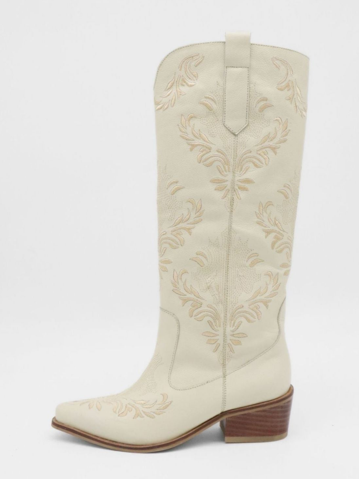 Ivory Snip-Toe Filigree Embroidery Wide Mid Calf Tall Cowgirl Boots