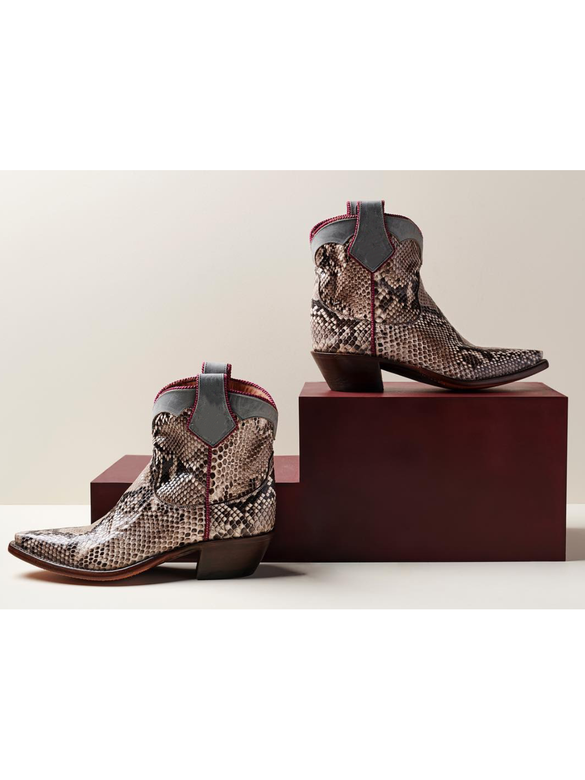 Snakeskin Snip-Toe Wide Calf Cowgirl Ankle Booties