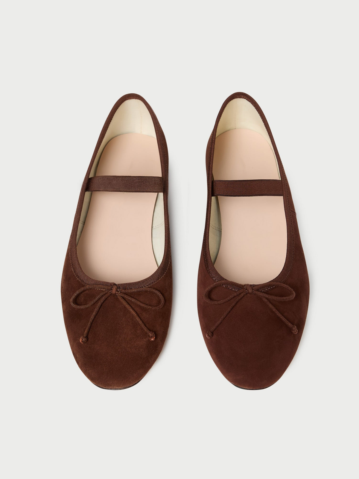 Cafe Faux Suede Almond-Toe Elastic Bridge Strap Bow Ballet Flats