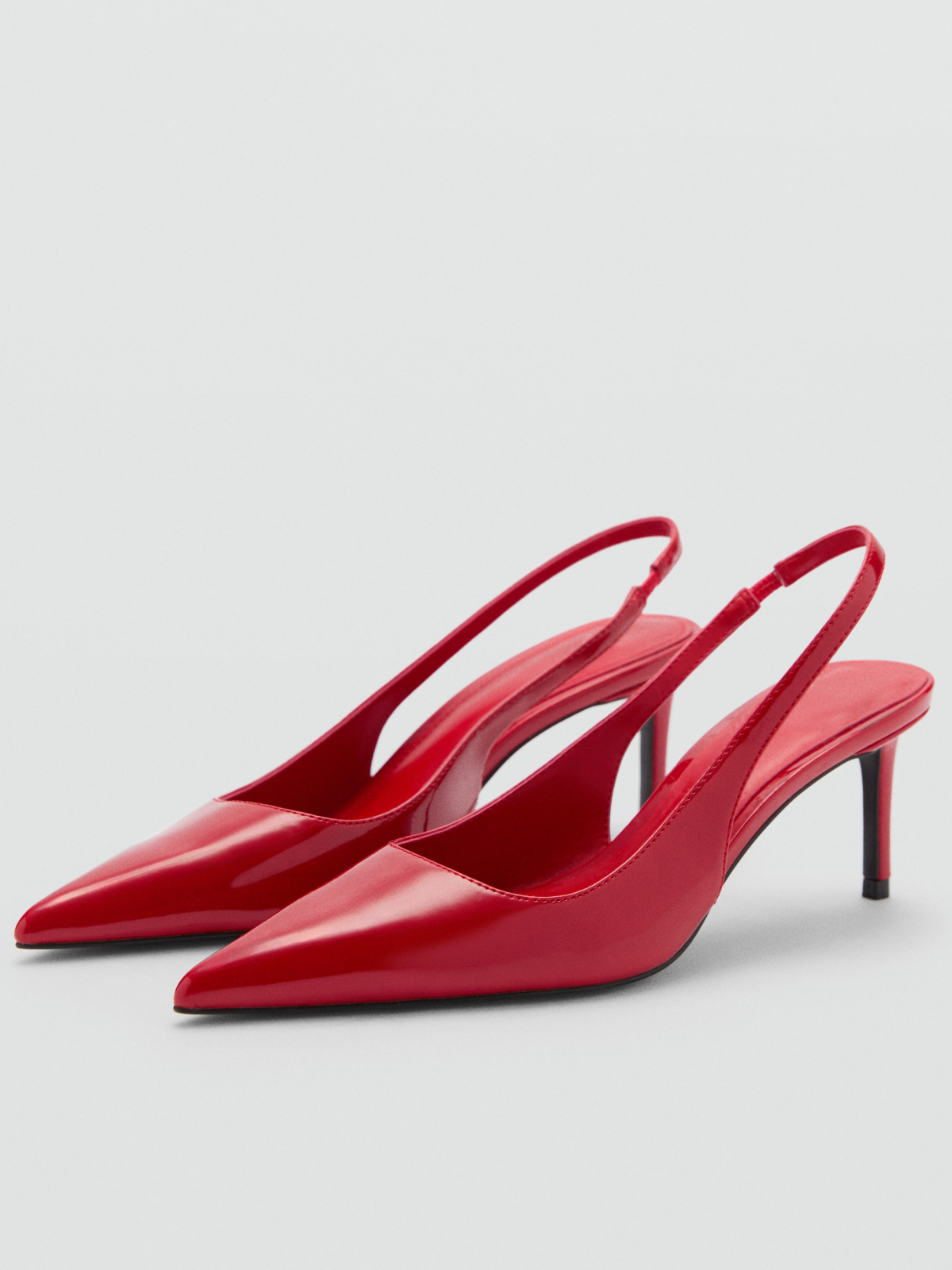 Patent Red Kitten Heels Slingback Pumps With Buckled Strap