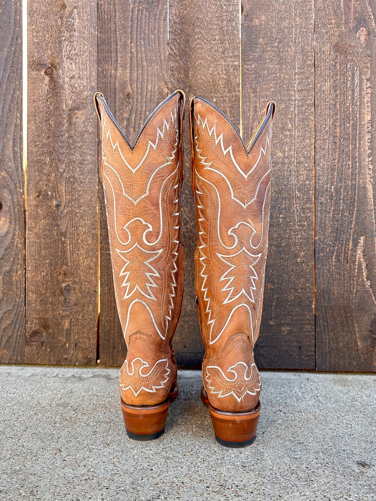 White Eagle Embroidery Snip-Toe Wide Calf Knee High Tall Cowgirl Boots - Light Brown