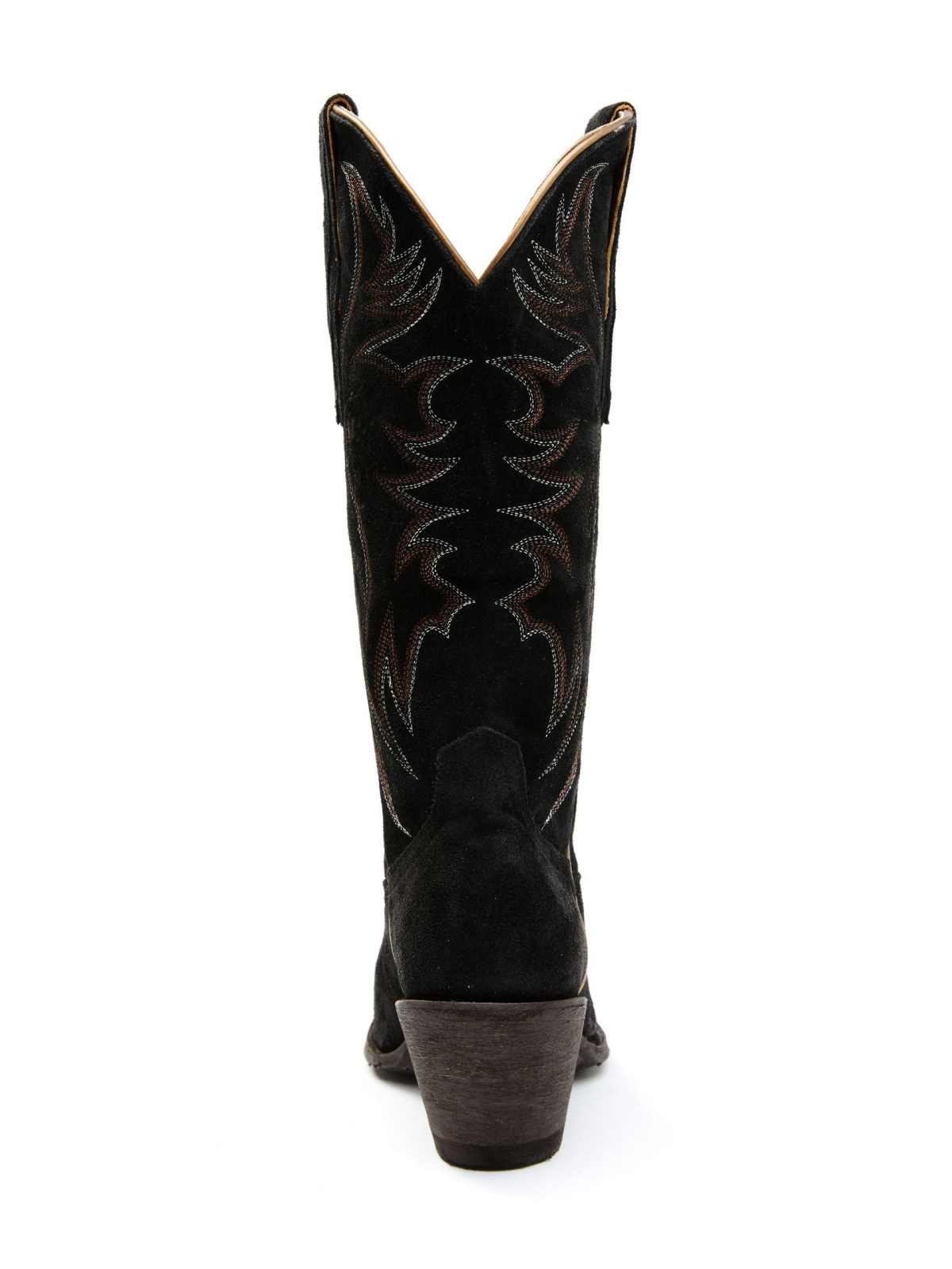 Faux Suede Wings Embroidery Pointed-Toe Wide Mid Calf Tall Cowgirl Boots - Black