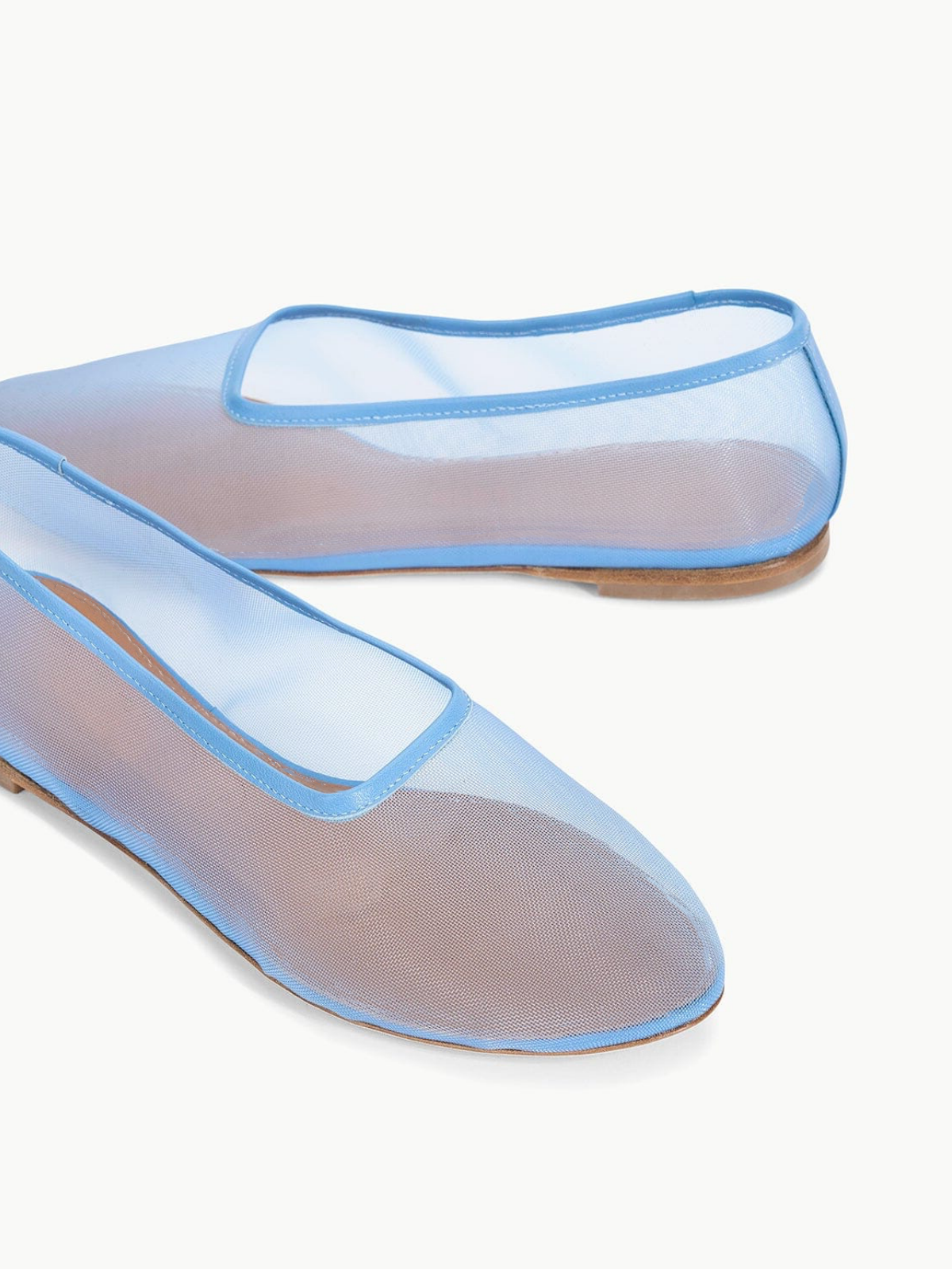 Blue Round-Toe Slip-On Mesh Ballet Flats