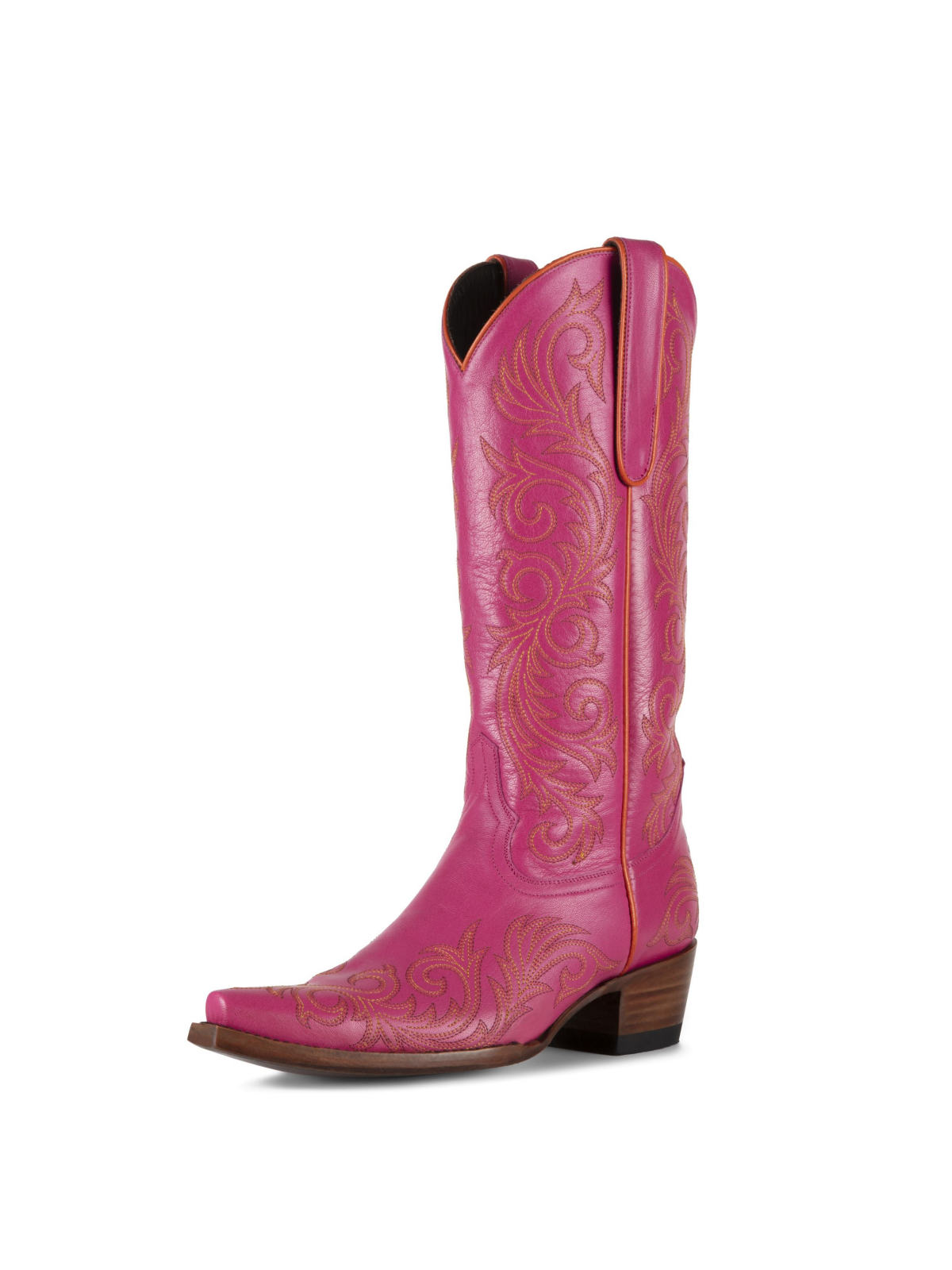 Pink Snip-Toe Embroidery Wide Mid Calf Cowgirl Tall Boots