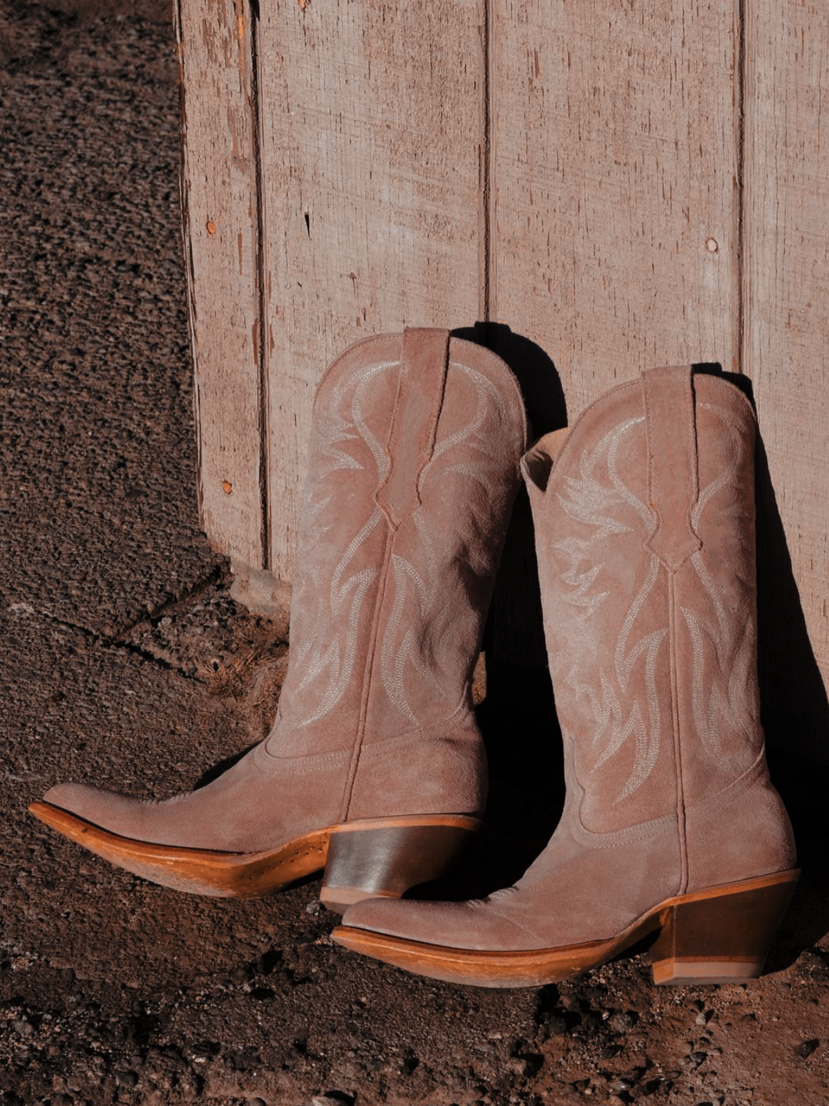 Faux Suede Wings Embroidery Pointed-Toe Wide Mid Calf Tall Cowgirl Boots - Blush Pink