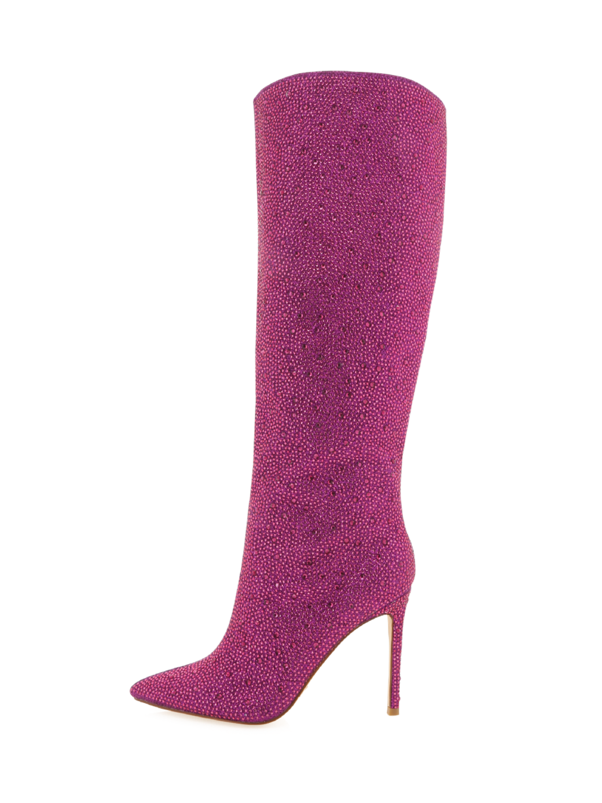 Metallic Fuchsia Pointed-Toe Rhinestone Wide Mid Calf Stiletto Boots