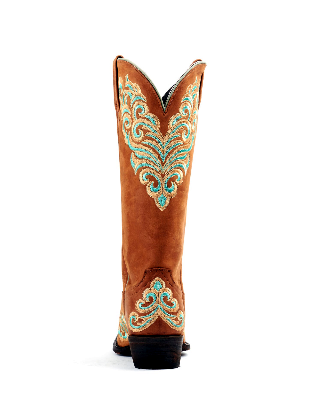 Brown Snip-Toe Colorful Filigree Embroidery Wide Mid Calf Cowgirl Boots