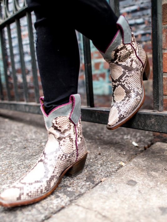 Snakeskin Snip-Toe Wide Calf Cowgirl Ankle Booties