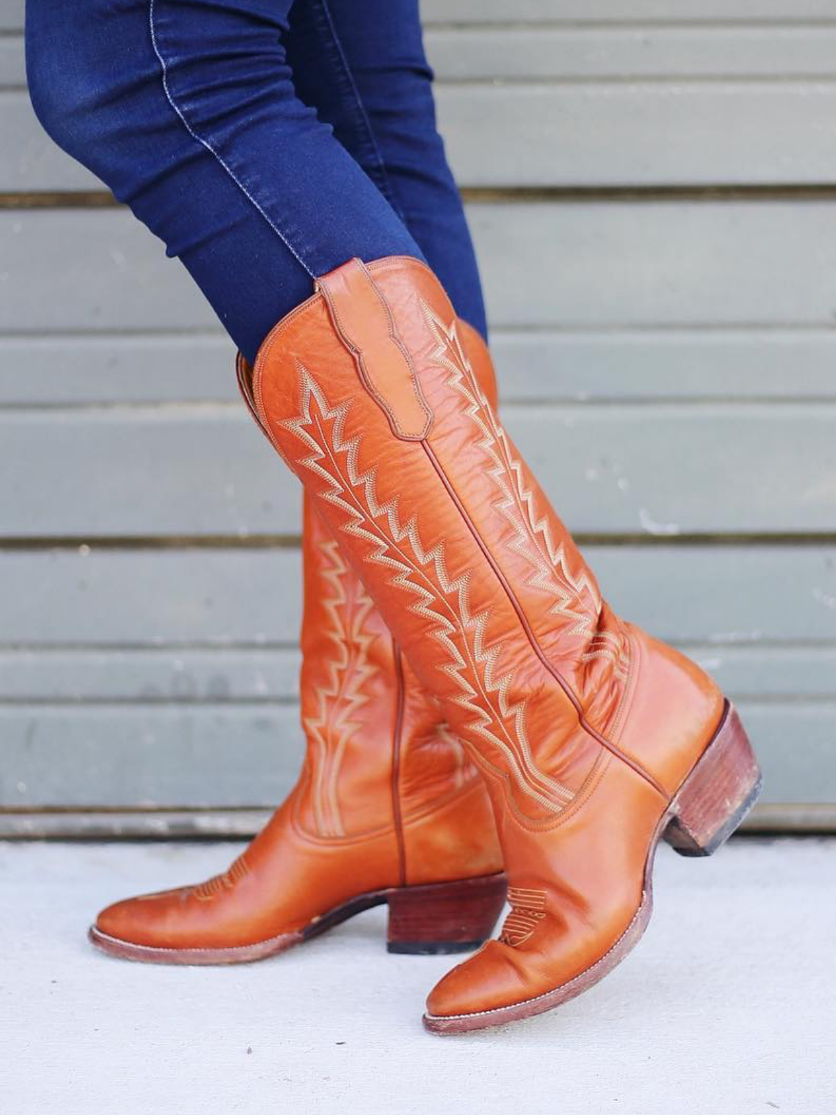 Cinnamon Brown Vegan Leather Embroidery Almond-Toe Wide Mid Calf Tall Cowgirl Boots