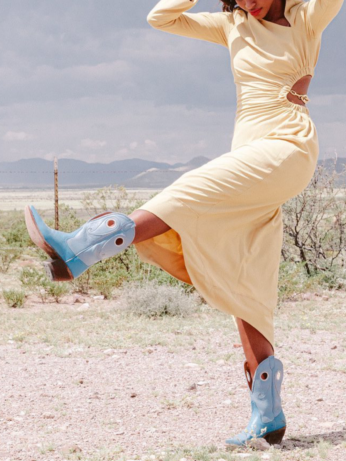 Contrast Blue And Sky Blue Paisley Cutout Snip-Toe Wide Mid Calf Cowgirl Boots