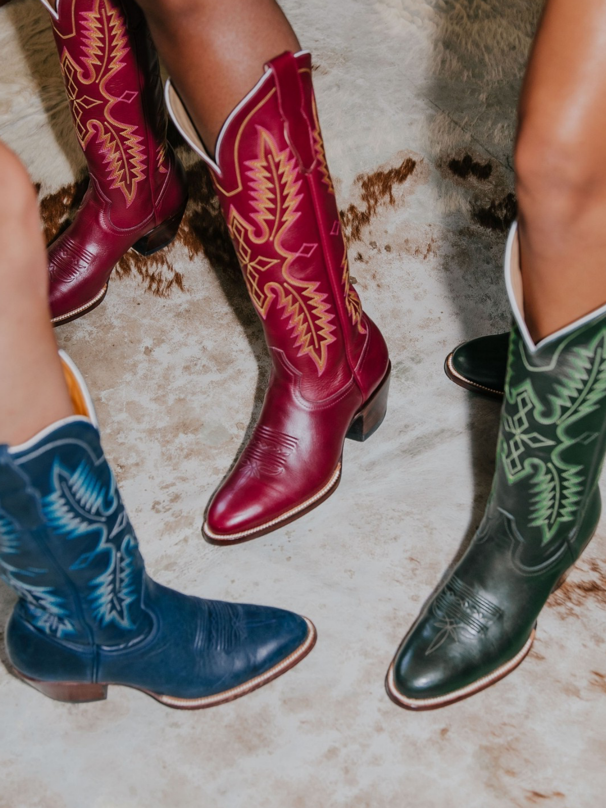 Red Embroidered Almond-Toe Mid Calf Western Boots Wide Calf Cowgirl Tall Boots