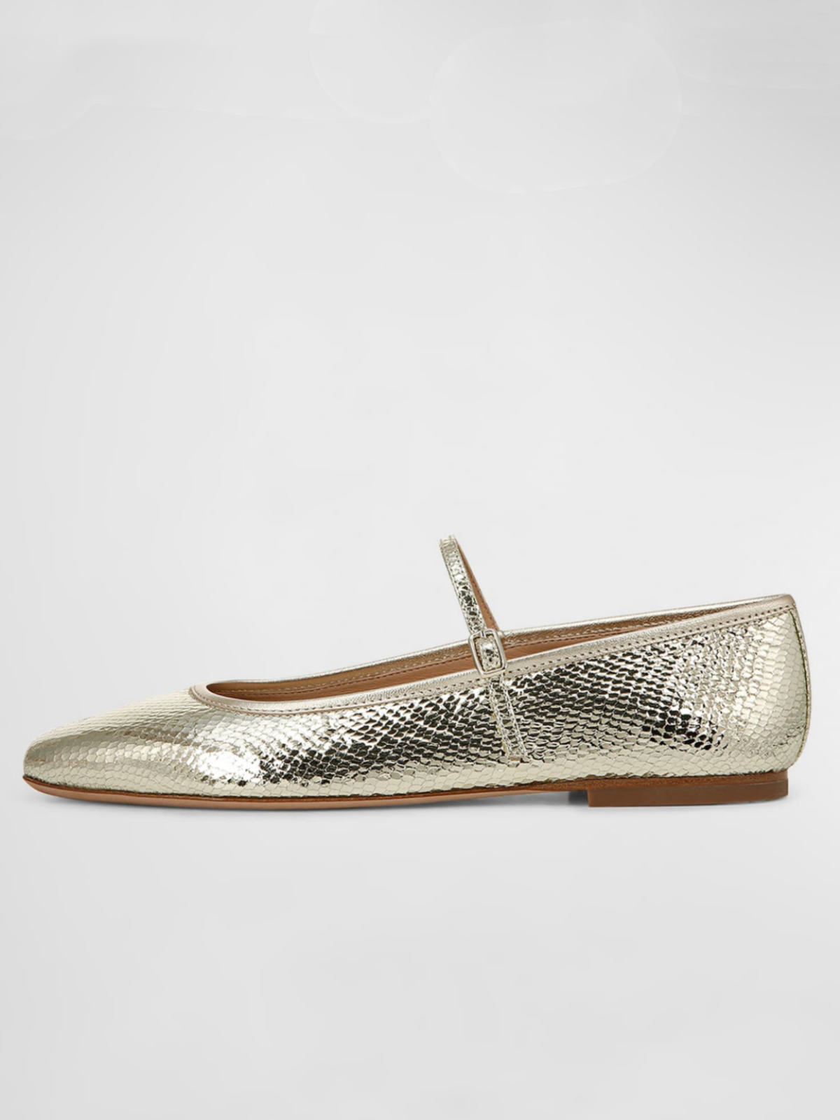 Metallic Gold Snake-Embossed Square-Toe Ballet Flats Mary Janes