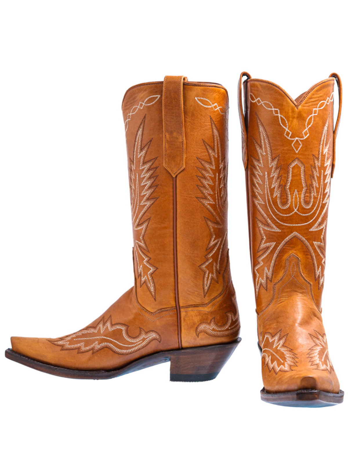 Snip-Toe Classic Embroidery Wide Mid Calf Tall Cowgirl Boots - Cognac