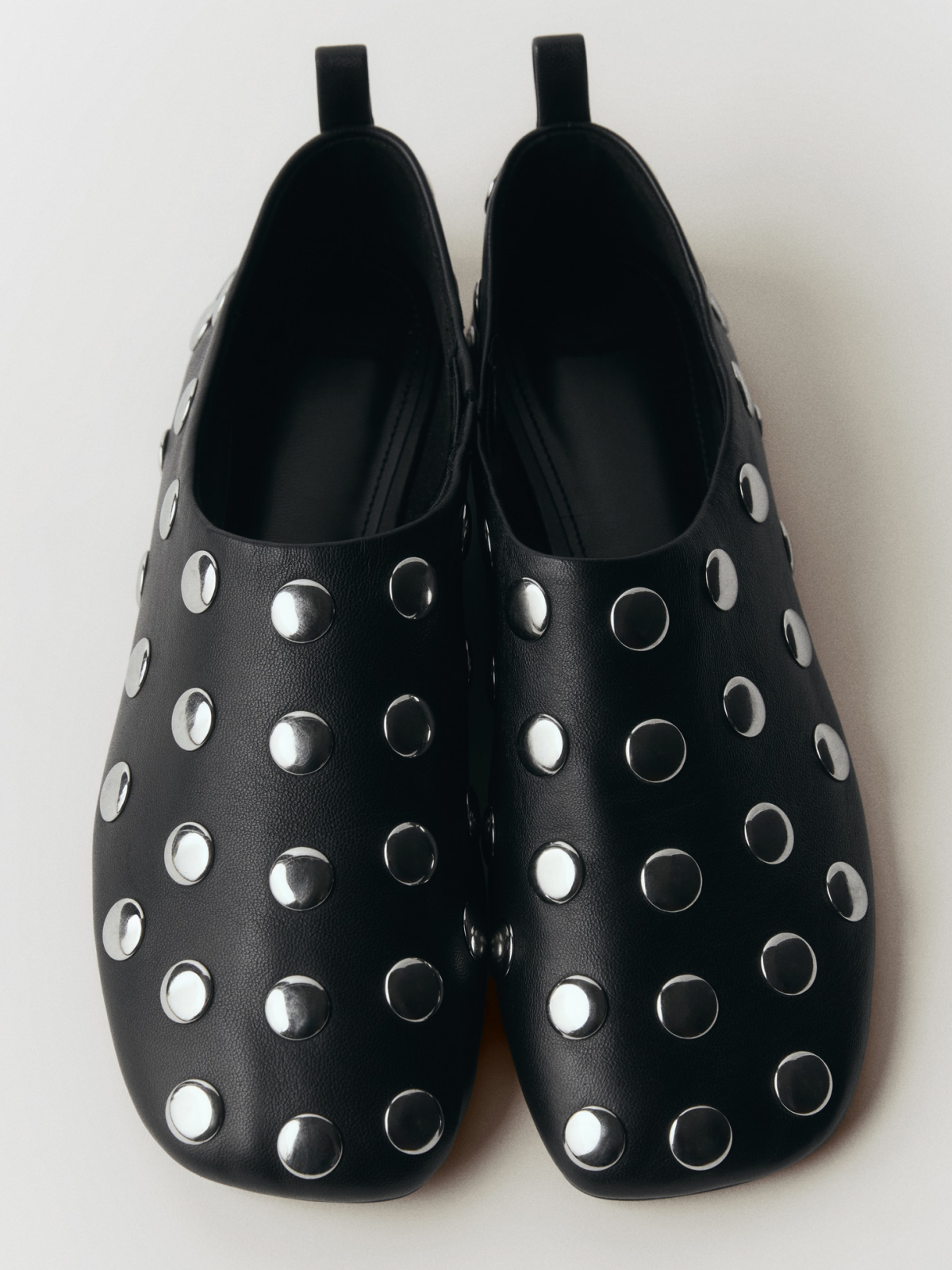 Black Square-Toe Big Studded Flats