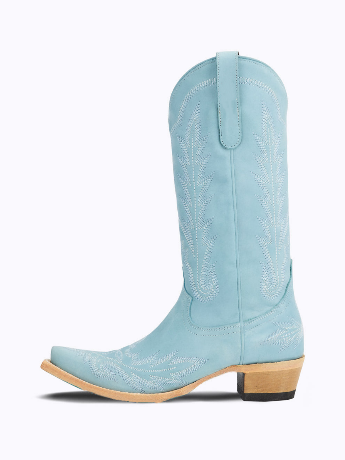 Powder Blue Snip-Toe Embroidery Wide Mid Calf Tall Western Boots For Women