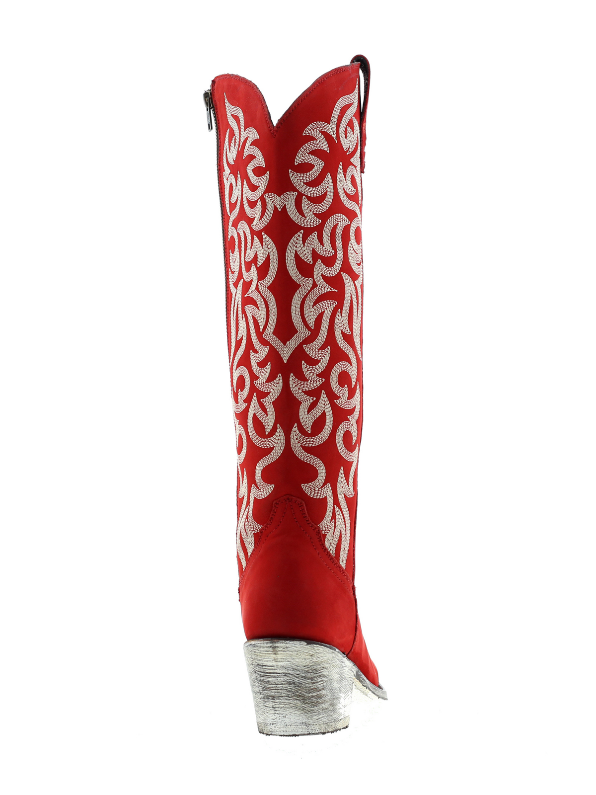 Embroidery Almond-Toe Full-Zip Knee High Tall Cowgirl Boots - Red