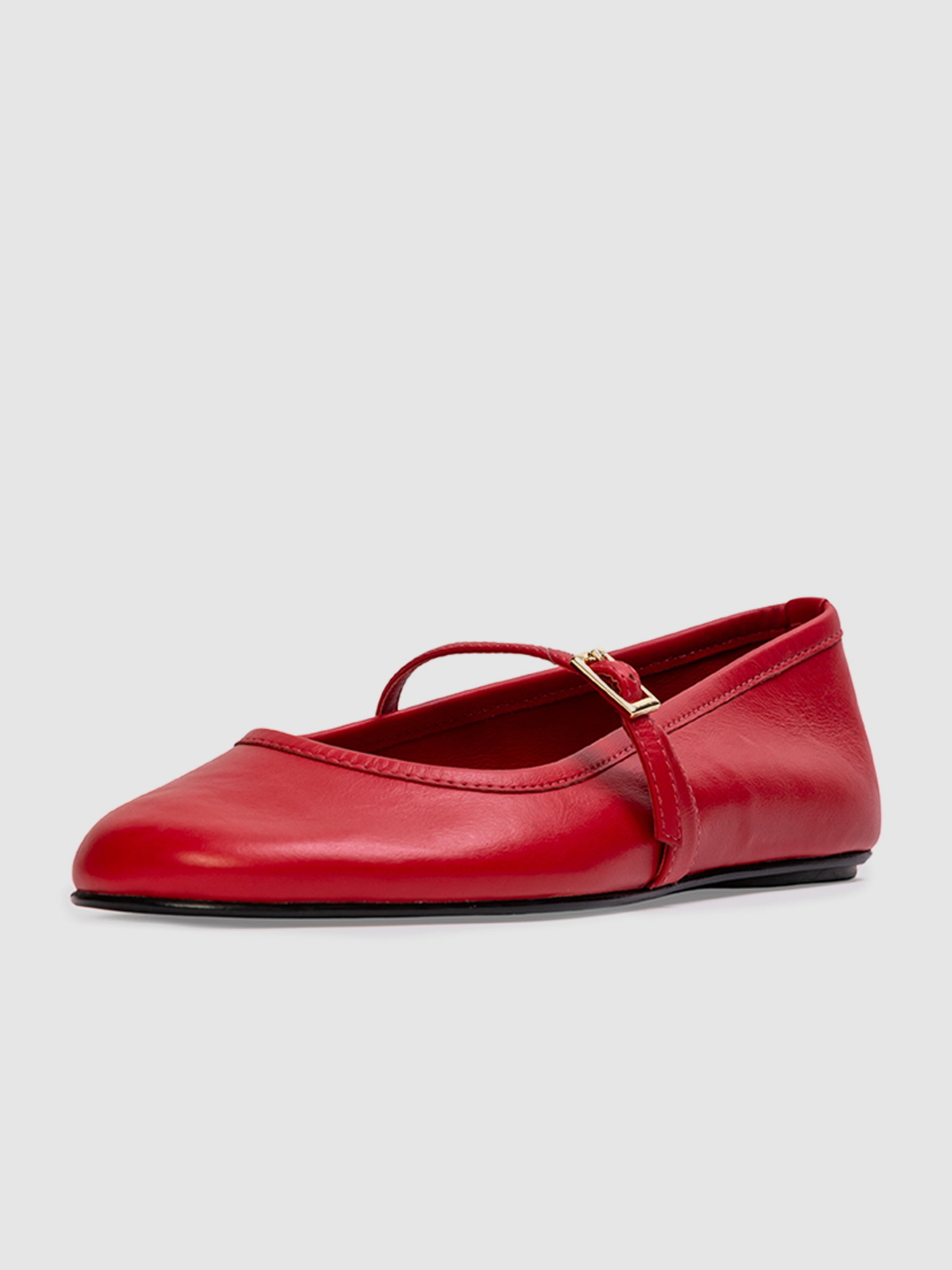 Red Round-Toe Bridge Strap Ballet Flats