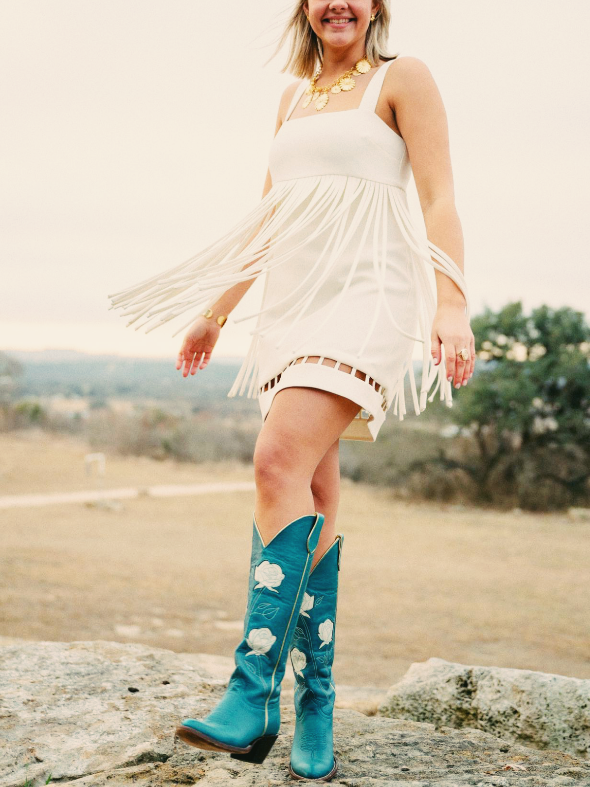 Steel Blue Almond-Toe Cowgirl Wide Calf Boots With White Rose Inlay