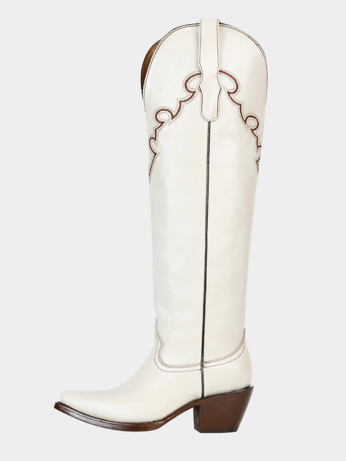 Ivory Snip-Toe Embroidery Wide Calf Tall Knee High Cowgirl Boots