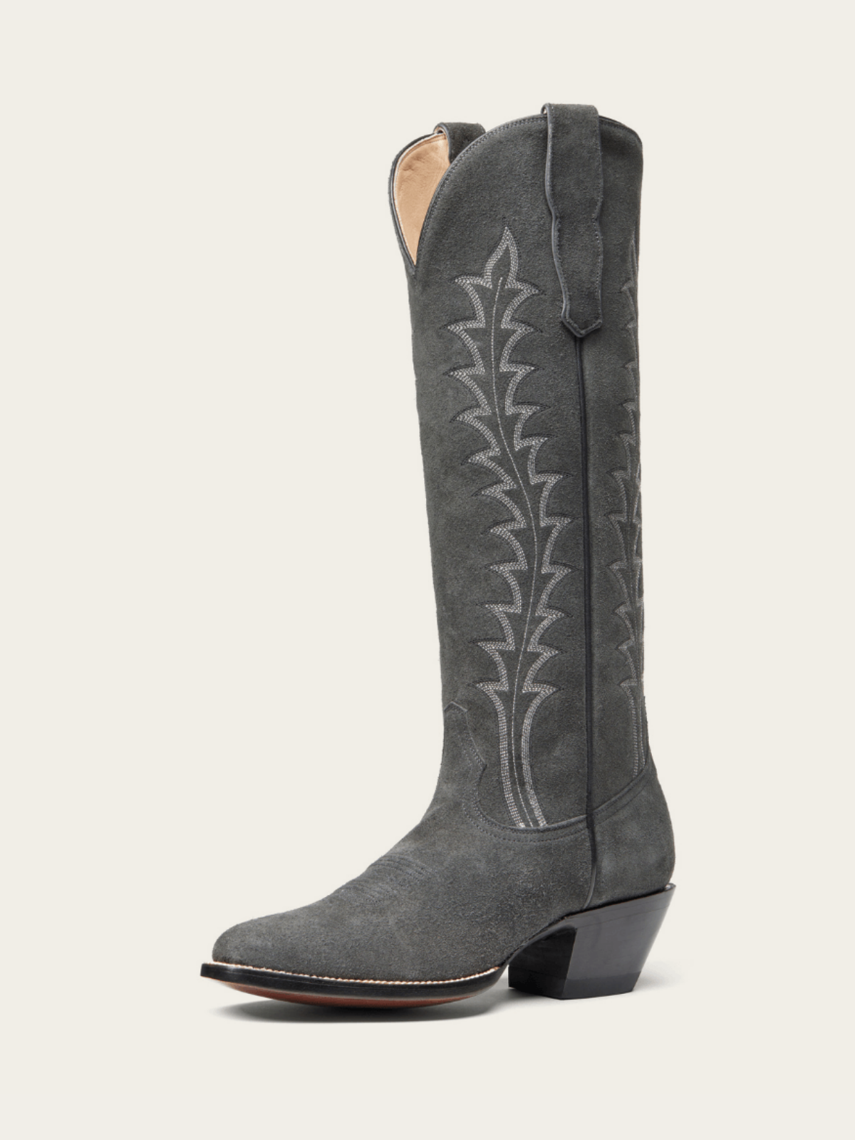 Gray Faux Suede Almond-Toe Wide Mid Calf Tall Cowgirl Boots