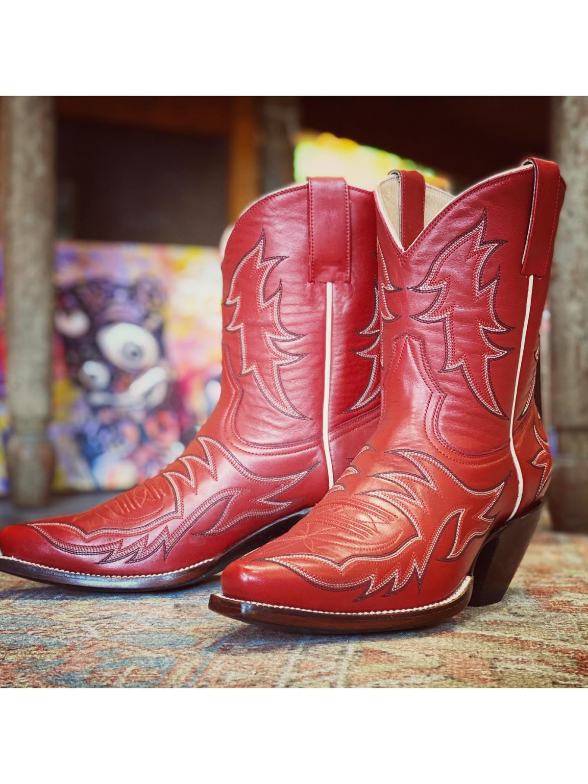 Embroidery Snip-Toe Wide Mid Calf Cowboy Boots For Women - Red