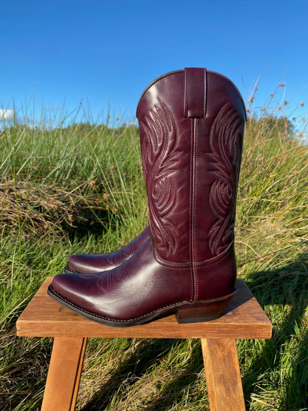 Dark Purple Snip-Toe Embroidery Wide Mid Calf Cowgirl Boots