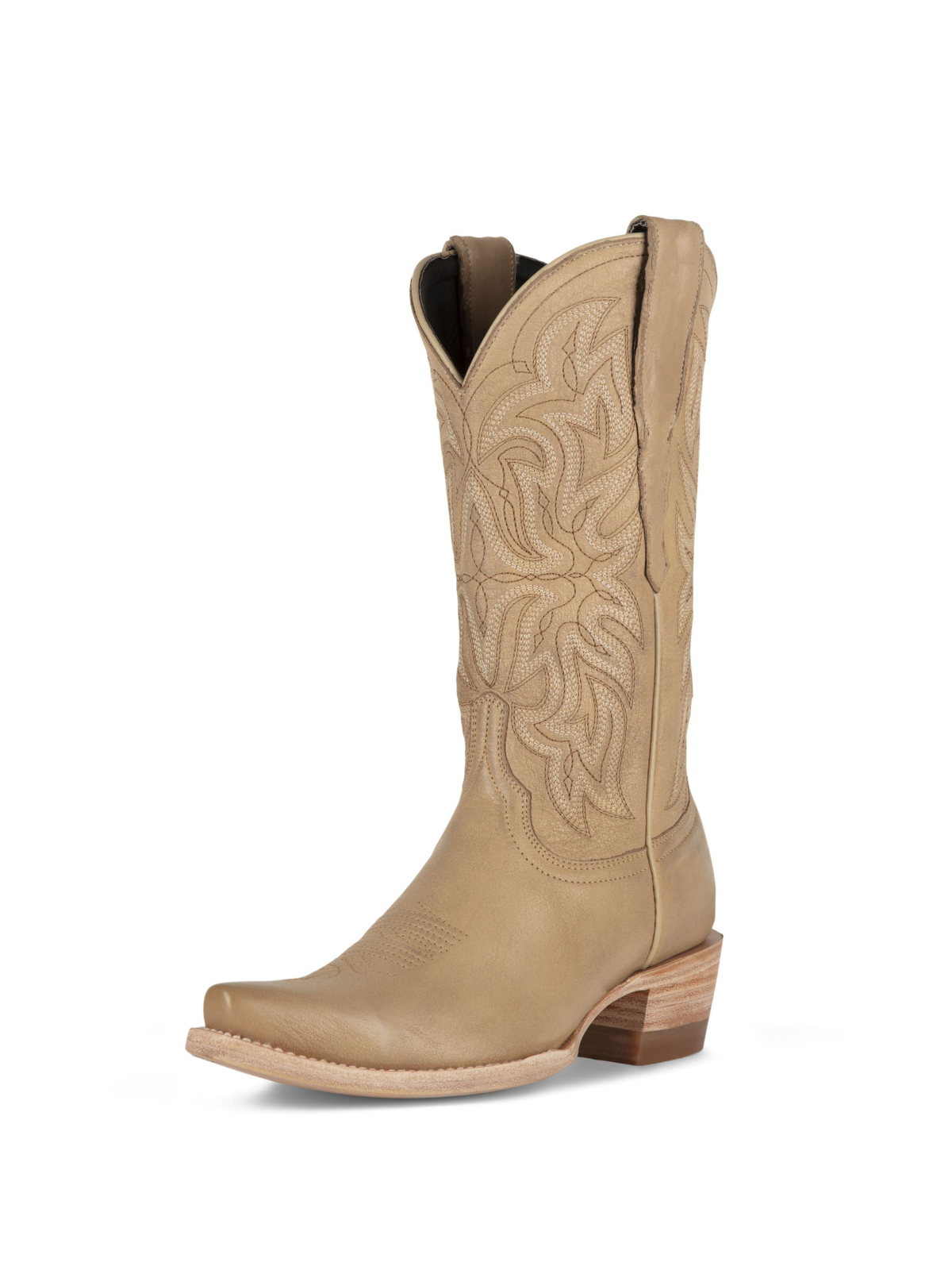 Tan Snip-Toe Embroidery Wide Mid Calf Cowgirl Tall Boots