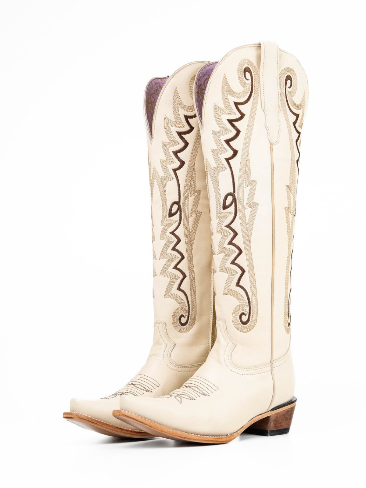 Bone Snip-Toe Half-Zip Classic Embroidery Knee High Cowgirl Boots