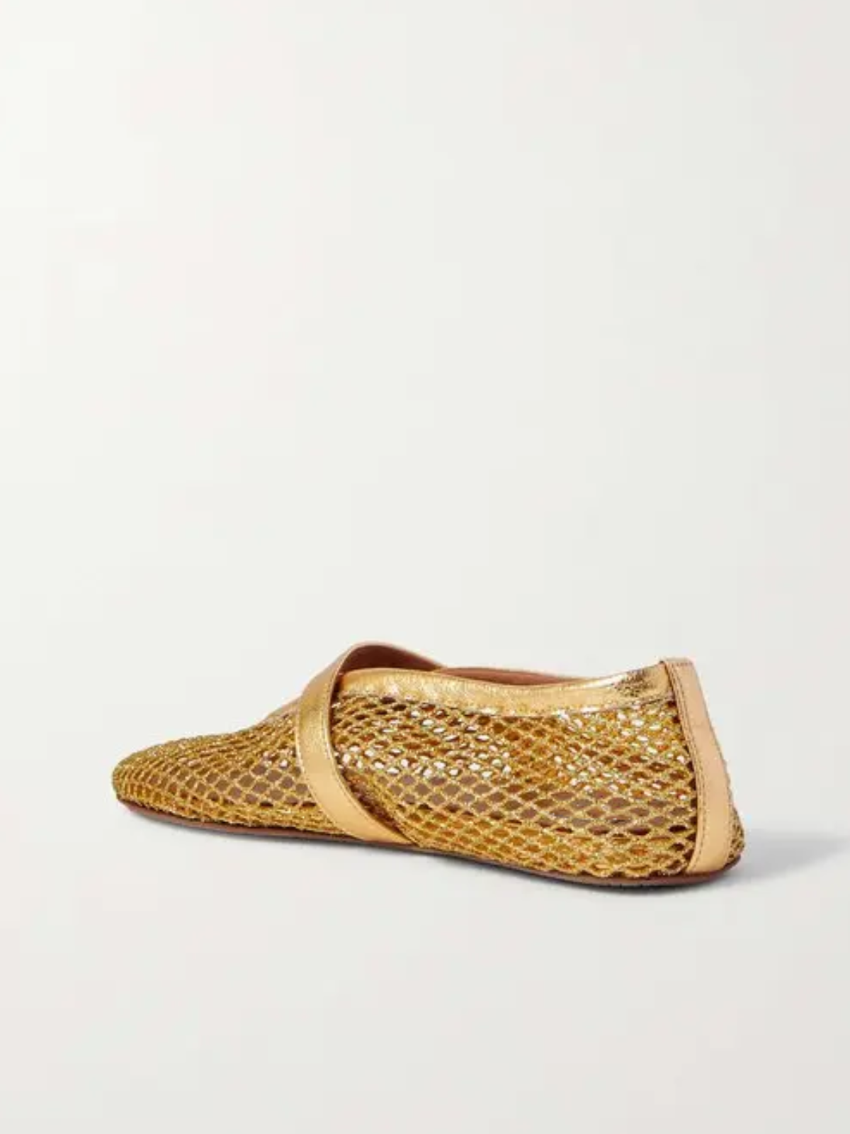 Metallic Gold Fishnet Ballet Flats Mary Janes With Buckle Strap