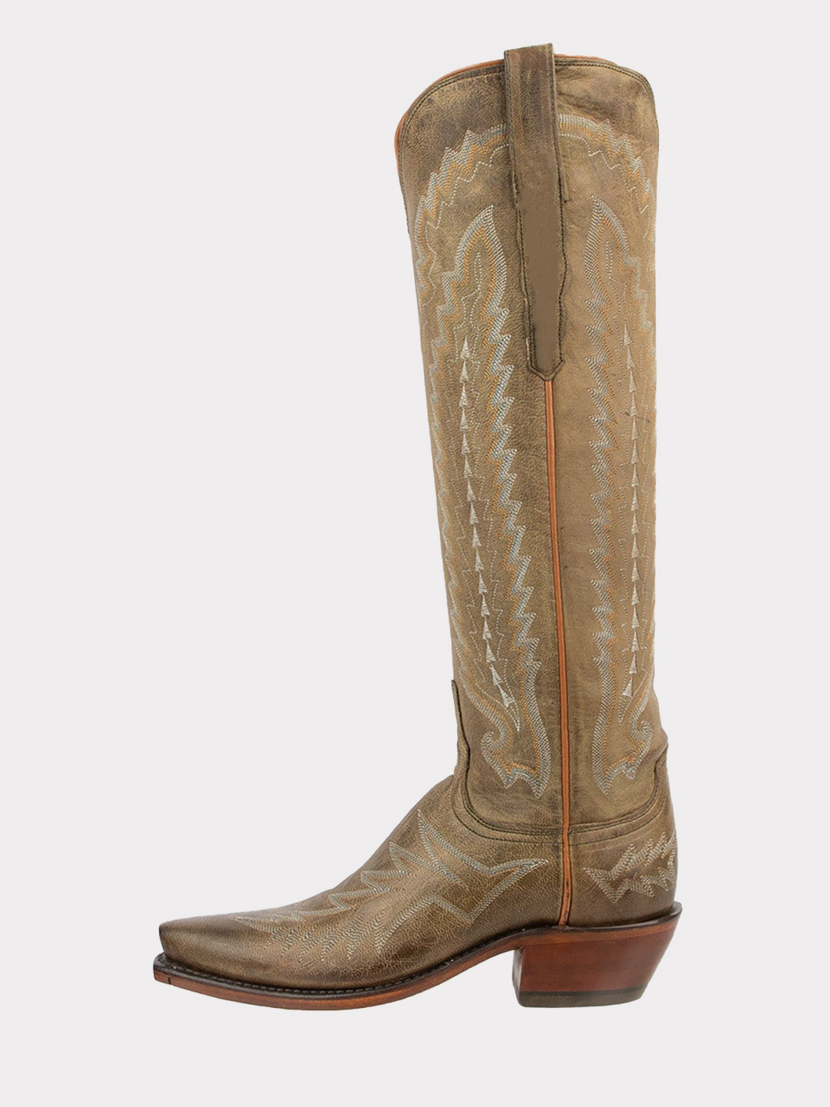 Snip-Toe Embroidery Wide Calf Knee High Tall Cowgirl Boots - Green