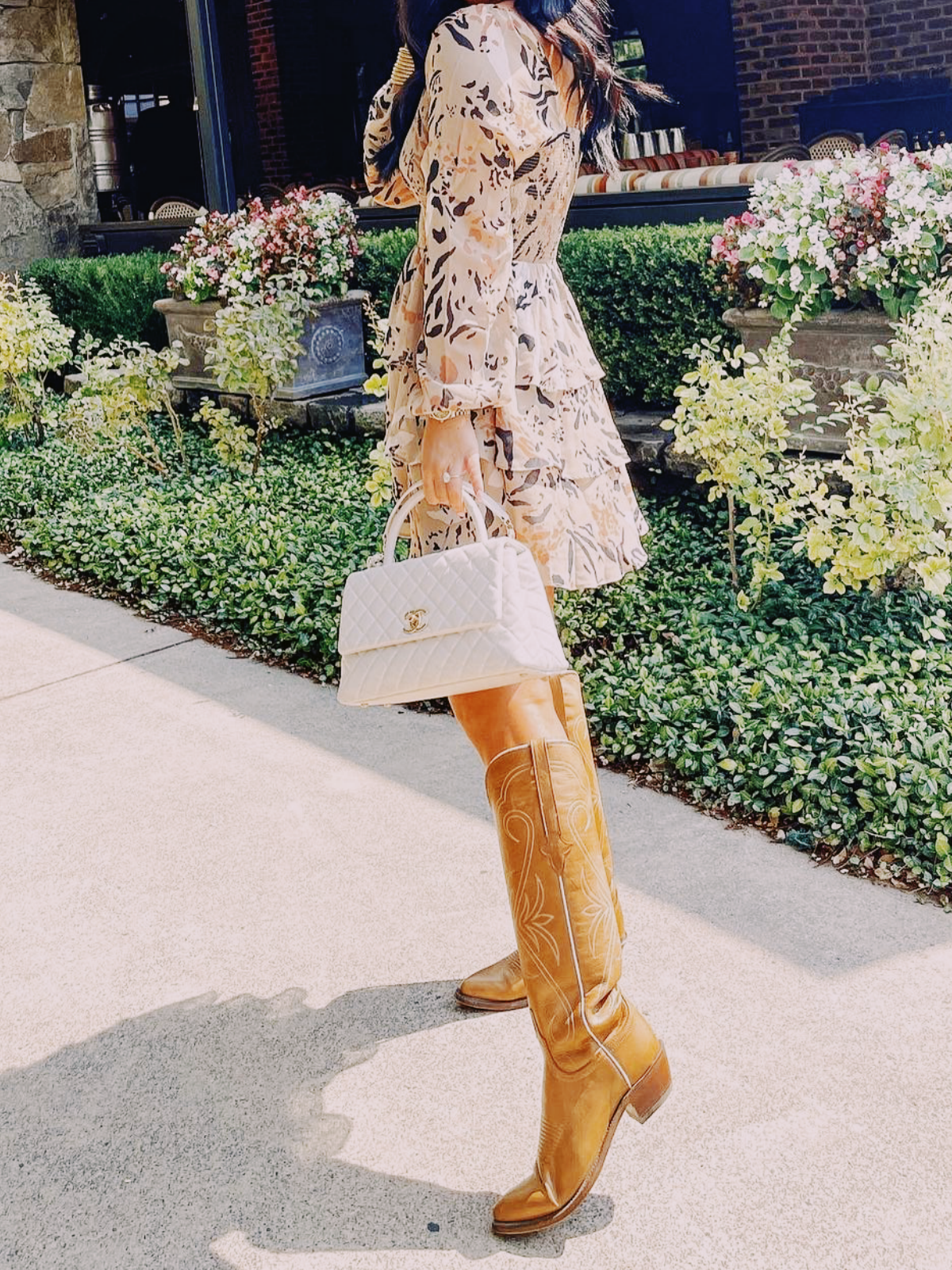 Rust Almond-Toe Embroidery Wide Calf Knee High Tall Western Boots For Women